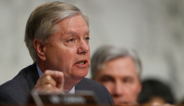Senate Judiciary subcommittee on Crime and Terrorism Chairman Sen. Lindsey Graham, R-S.C., questions former acting Attorney General Sally Yates, and former National Intelligence Director James Clapper, on Capitol Hill in Washington, Monday, May 8, 2017, during the subcommittee's on Crime and Terrorism hearing: 