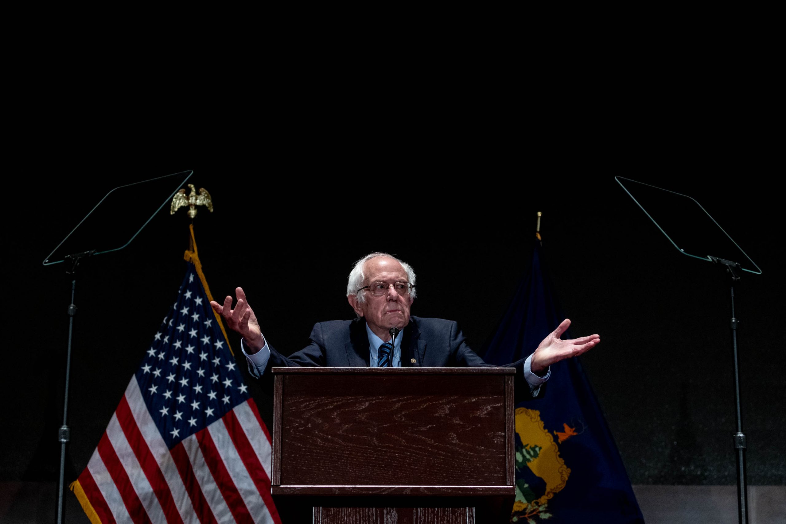 Vermont Senator Bernie Sanders delivers a speech on the "State of the Working Class" at the Capitol Visitor's Center in Washington D.C.