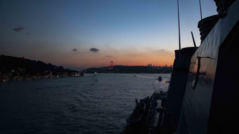 The Arleigh Burke-class guided-missile destroyer USS Porter transits the Bosporus to enter the Black Sea Jan. 28, 2021.