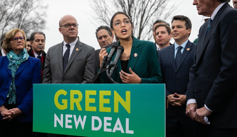 Rep. Alexandria Ocasio-Cortez, D-N.Y., holds a press conference on the Green New Deal Resolution outside of the U.S. Capitol.