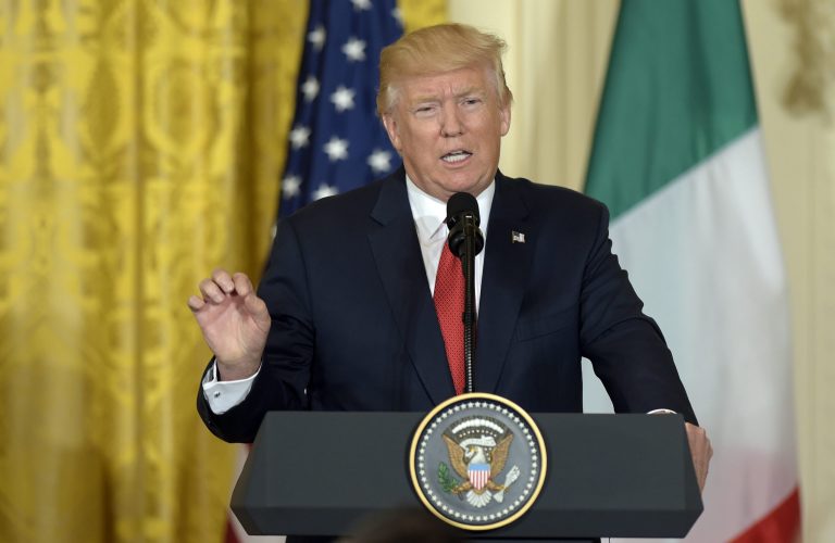 The United States will not get involved in a coalition to stabilize Libya and end its migrant crisis despite pleas from Italian Prime Minister Paolo Gentiloni, President Trump said Thursday while standing beside the Italian leader. (AP Photo/Susan Walsh)