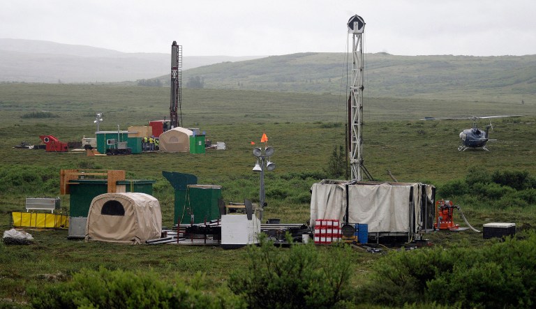 Workers with the Pebble Mine project test drill in the Bristol Bay region of Alaska. The Trump administration issued a decision in favor of Alaskan mine developers at Bristol Bay, which could set off protests among native communities and fishermen that oppose the mine. (AP Photo/Al Grillo, File)
