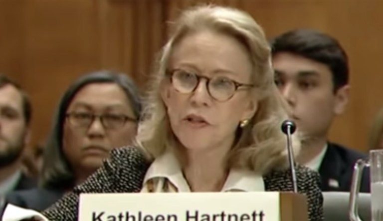 The White House said Sunday that Kathleen Hartnett White asked that her name be pulled from consideration for the position. (Image courtesy screenshot)