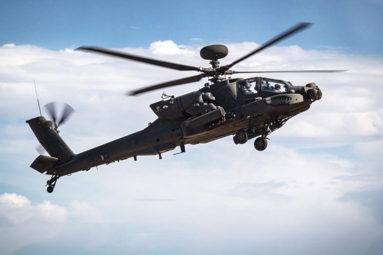 An Apache helicopter is pictured.