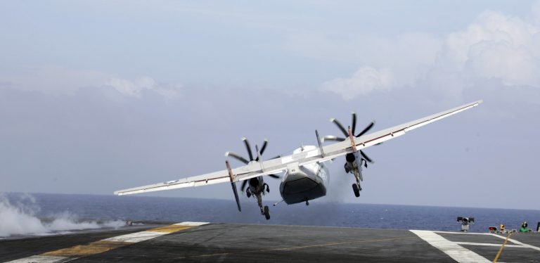 A C-2A Greyhound launches off the deck of the nuclear-powered aircraft carrier Harry S. Truman off the coast of Florida ., Sunday, Sept. 20, 2009. The ship was participating in a Joint Task Force Exercise in preparation for deployment to Afghanistan. (AP Photo/Steve Helber)