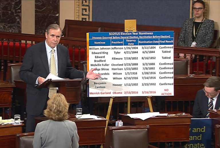 Democratic Sen. Jeff Merkley ended his marathon speech on the Senate floor protesting the nomination of Judge Neil Gorsuch to the Supreme Court after 15-and-a-half hours Wednesday.