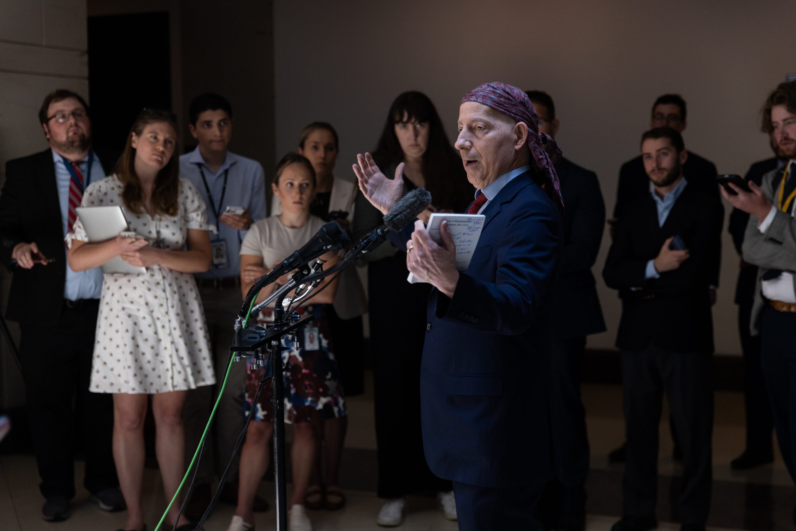 Rep. Jamie Raskin (D-MD) holds a news conference after a meeting at the Capitol Visitor Center Sensitive Compartmented Information Facility, where he reviewed an FBI document that alleges a criminal financial scheme involving then-Vice President Joe Biden, on Monday, June 5, 2023. 
