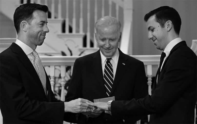 Calls for Cardinal Donald Wuerl to excommunicate or otherwise punish Vice President Joe Biden for officiating the same-sex marriage of two White House staffers this week will likely go unheeded, most church experts say. (Photo courtesy of Vice President Joe Biden, via Twitter)