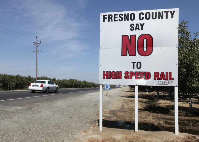 The California High Speed Rail Authority announced a resolution Tuesday to acquire four parcels of agricultural land in Fresno and Madera counties. (AP Photo)