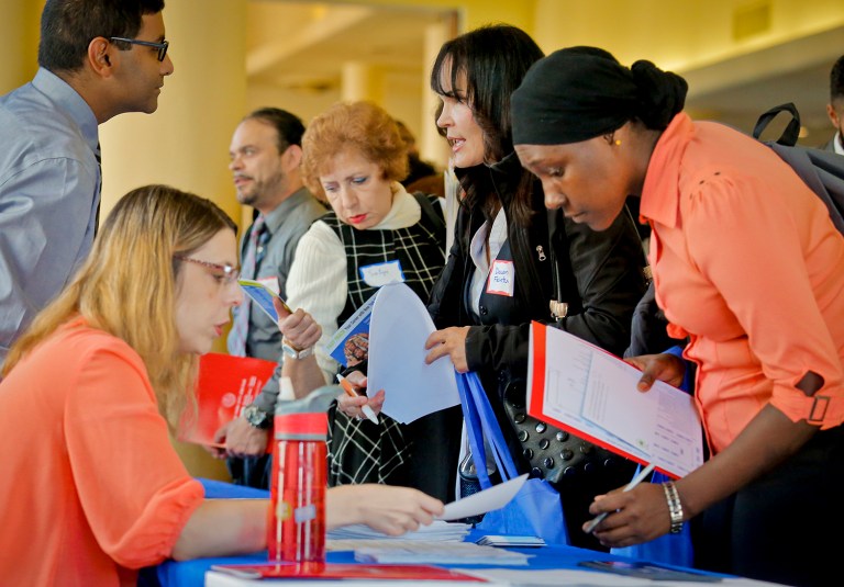 Friday's jobs report beat private-sector forecasts, which were for around 170,000 new jobs. (AP Photo/Bebeto Matthews)