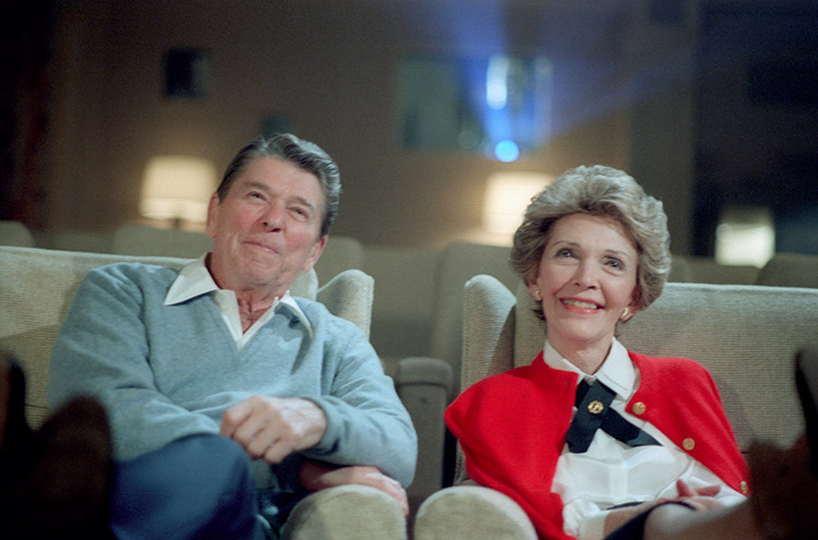 Former President Ronald Reagan and first lady Nancy were famous movie watchers in the White House. Image from the cover of the new book 