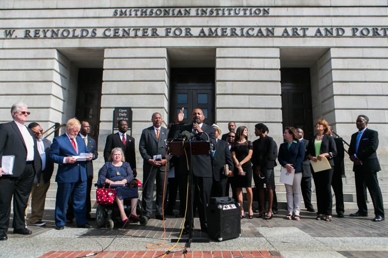 Senior fellow for the Family Research Council Bishop E.W. Jackson calls for the bust of Planned Parenthood founder Margaret Sanger to be removed from the National Portrait Gallery. (Graeme Jennings/Washington Examiner)