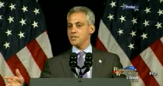 Rahm Emanuel in June: When President Obama arrives the rain stops