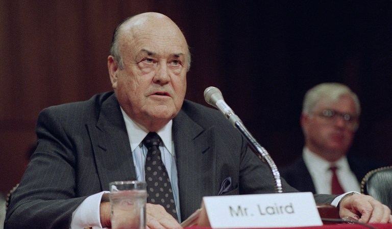 Melvin Laird, a former Wisconsin congressman and U.S. defense secretary during years when President Nixon struggled to find a way to withdraw troops from an unpopular war in Vietnam, died on Wednesday, his family said. He was 94. (AP Photo/John Duricka, File)