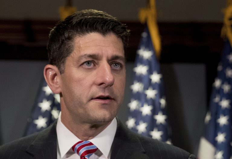 FILE - In this July 18, 2017 file photo, House Speaker Paul Ryan of Wis. speaks at a news conference at the Republican National Committee Headquarters on Capitol Hill in Washington. Congressional aides say President Donald Trump will meet House and Senate leaders at the White House next week, as lawmakers return from an August break and plunge into a daunting pile of work. (AP Photo/Andrew Harnik, File)