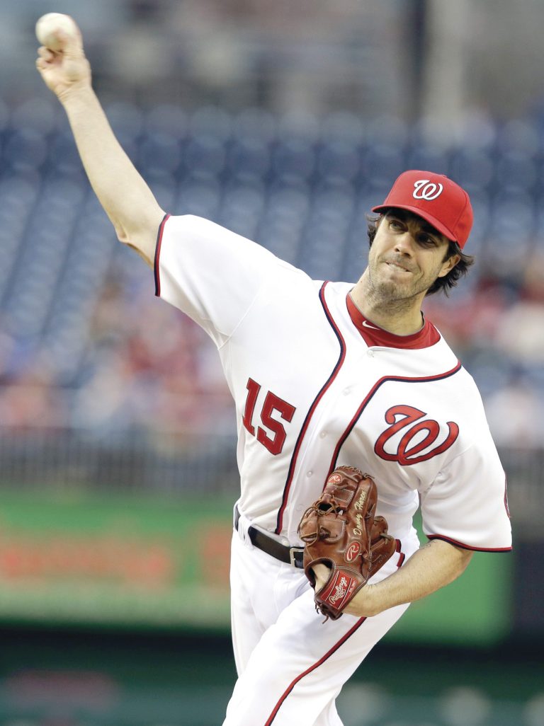 Alex Brandon/AP
Dan Haren allowed three runs in five-plus innings but lost for the third time in four games as the Nationals fell to the Cardinals on Monday night.