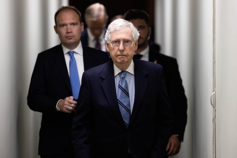 Senate Minority Leader Mitch McConnell, R-KY, walks to a news conference following a Senate GOP conference meeting on Capitol Hill, Tuesday, Sept. 20, 2022. On Tuesday, McConnell said the outcome of the tight Senate November election is a 