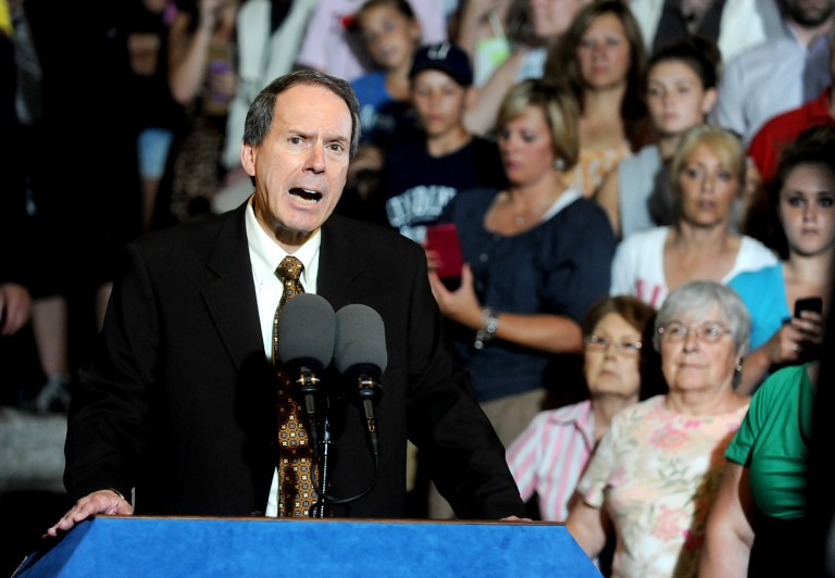 Joe Amendola, defense Attorney for Jerry Sandusky, talks to the media and the crowd in front of the Centre County Courthouse in Bellefonte after Sandusky was found guilty and charged with 45 counts of sexual abuse on Friday, June 22, 2012. (AP Photo/Centre Daily Times, Nabil K. Mark) 