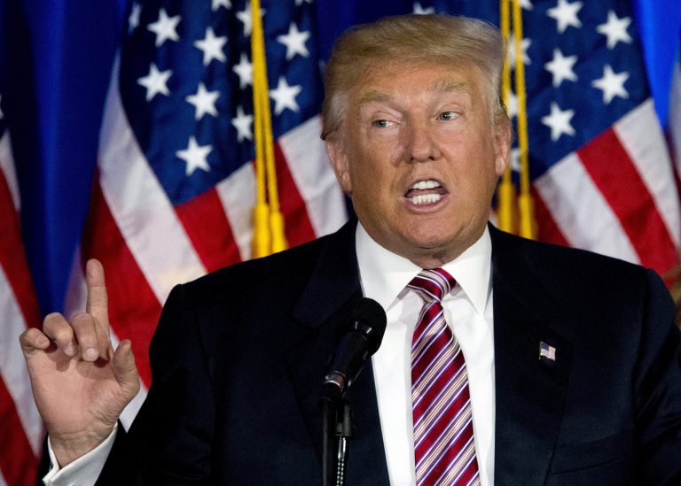 Republican presidential candidate Donald Trump speaks in Briarcliff Manor, N.Y. last week (AP Photo/Mary Altaffer, File)