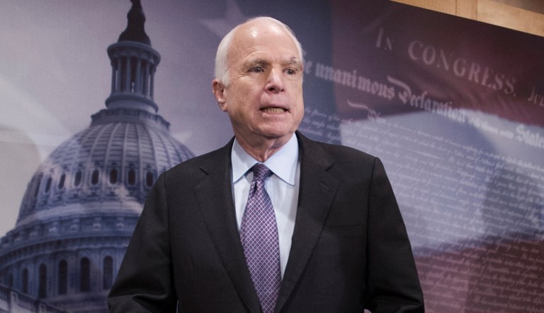 Sen. John McCain, R-Ariz., joined two of his GOP Senate colleagues in voting against the Obamacare repeal bill that failed in the Senate last September. (AP Photo/Cliff Owen, File)