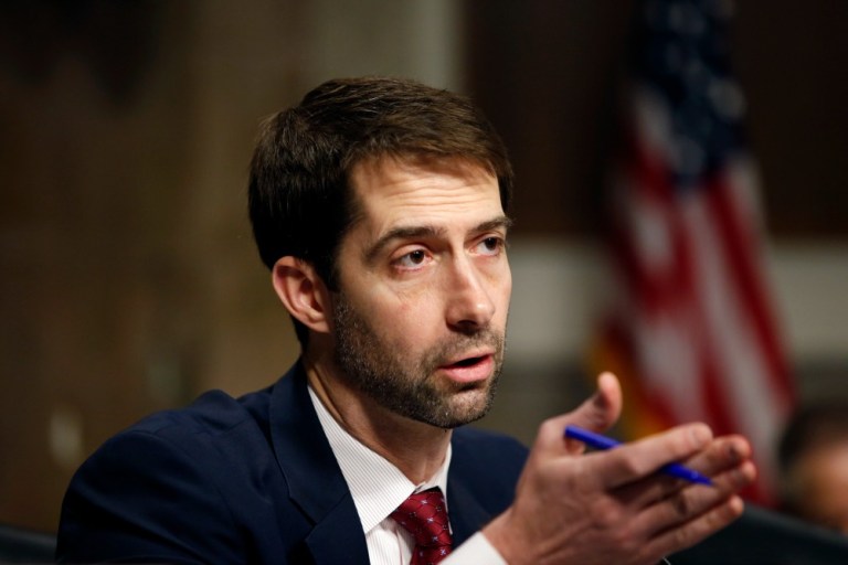 Tom Cotton on Monday introduced a bill that would rescind the new policy directive requiring the special labeling for goods produced in the disputed regions. (AP Photo)
