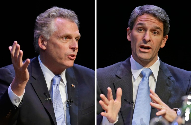 Democrat Terry McAuliffe, left, raised almost twice as much as Republican Ken Cuccinelli in September. (AP Image)