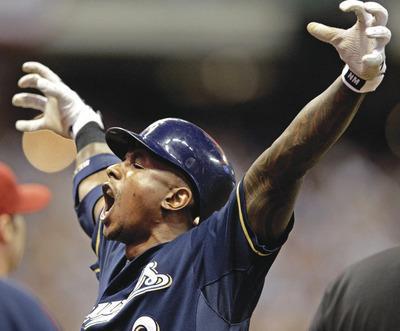 David J. Phillip/AP
Nyjer Morgan, who played for the Nationals in 2009 and 2010, has helped the Brewers jump out to a 2-0 series lead over the Arizona Diamondbacks.