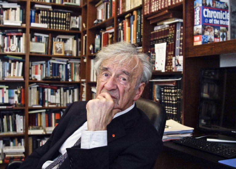 Holocaust activist and Nobel Peace Prize recipient Elie Wiesel in his office in New York.ÃÂ Wiesel stresses, 