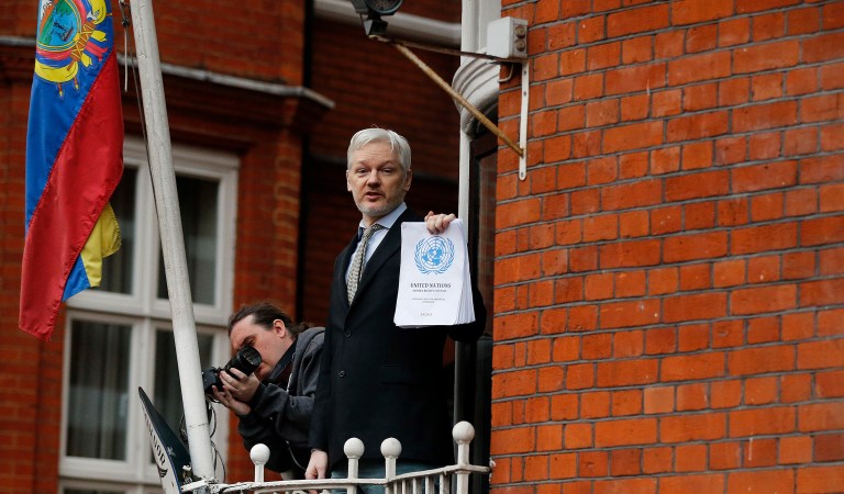 Ecuador's government has blocked WikiLeaks founder Julian Assange's Internet access at the country's embassy in England, where the hacker is staying. (AP Photo/Frank Augstein)