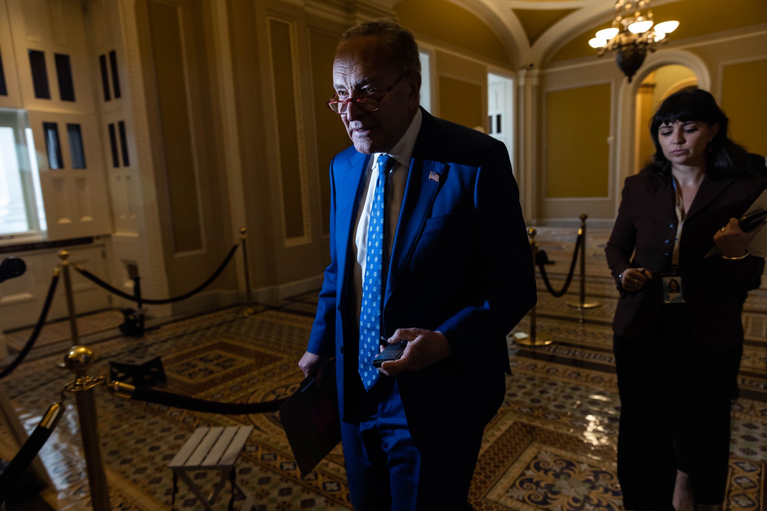 Senate Majority Leader Charles Schumer, D-NY, arrives at the U.S. Capitol on November 14, 2022 in Washington, DC. Schumer remains majority leader after Democrats retained control of the Senate following critical wins in the midterm elections.
