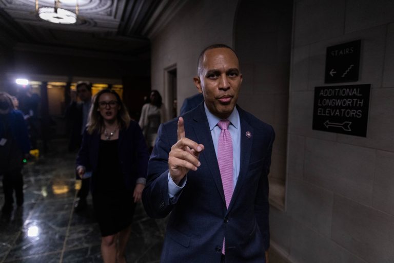 Rep. Hakeem Jeffries, D-NY, leaves a Democratic Caucus meeting after he was elected by House Democrats to form the new leadership when Speaker of the House Nancy Pelosi, D-CA, steps aside.