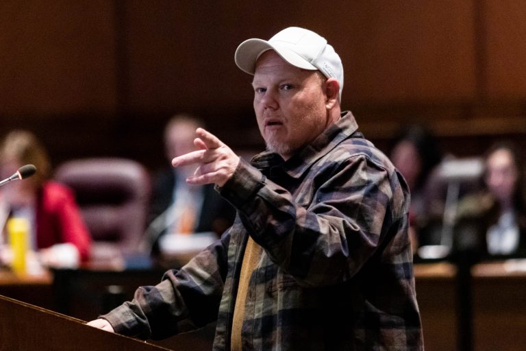 Loudoun County parent Scott Smith addresses the Loudoun County School Board on Dec. 13, 2022. Smith's daughter was sexually assaulted in the girl's bathroom of Stone Bridge High School in May 2021.