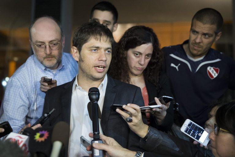 Argentina's economy minister, Axel Kicillof, speaks to the media after leaving negotiations aimed at avoiding his country's second default in 13 years, Tuesday, July 29, 2014, in New York. U.S. District Judge Thomas P. Griesa last week ordered round-the-clock negotiations to avert a Wednesday default deadline. But talks have been sporadic and have failed to bring representatives of Argentina to the table with lawyers for U.S. hedge funds. (AP Photo/John Minchillo)