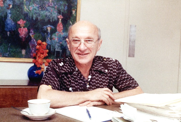 Milton Friedman, Nobel Prize-winning American economist, smiling. (AP-Photo) 1976