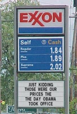 Gas $1.84? Exxon sign highlights gas prices the day Obama took office