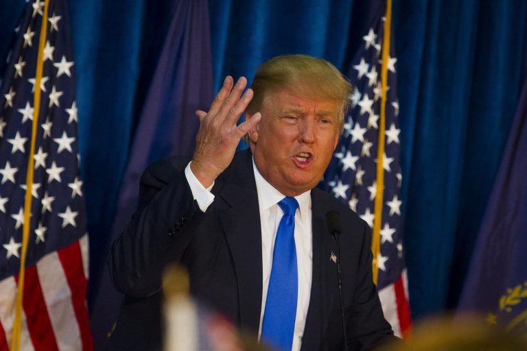 Republican presidential candidate Donald Trump speaks during a rally at Manchester Community College in Manchester, N.H., on Wednesday, June 17, 2015. (Elizabeth Frantz/Concord Monitor via AP)