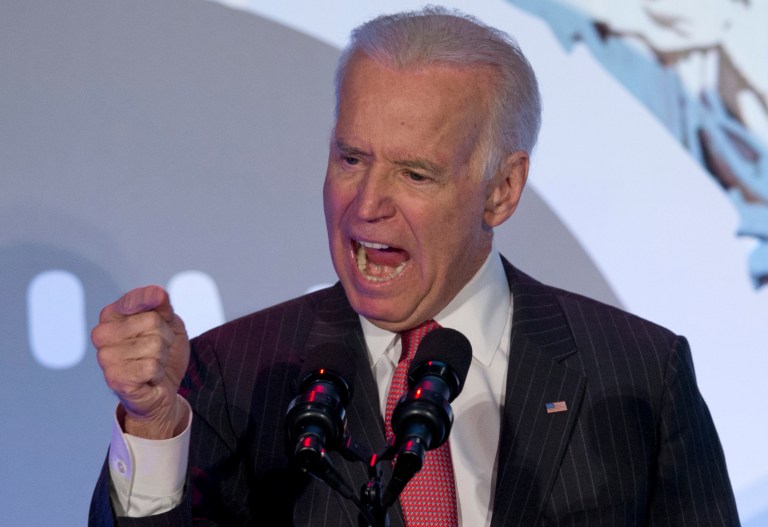 Vice President Joe Biden gestures as he speaks at the U.S. Hispanic Chamber of Commerce's 2014 Legislative Summit in Washington on Thursday. (AP Photo/Carolyn Kaster)