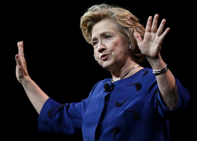 In this April 8, 2014 file photo, former Secretary of State Hillary Clinton delivers the keynote address at Marketo's 2014 Marketing Nation Summit in San Francisco. (AP Photo/Ben Margot, File)