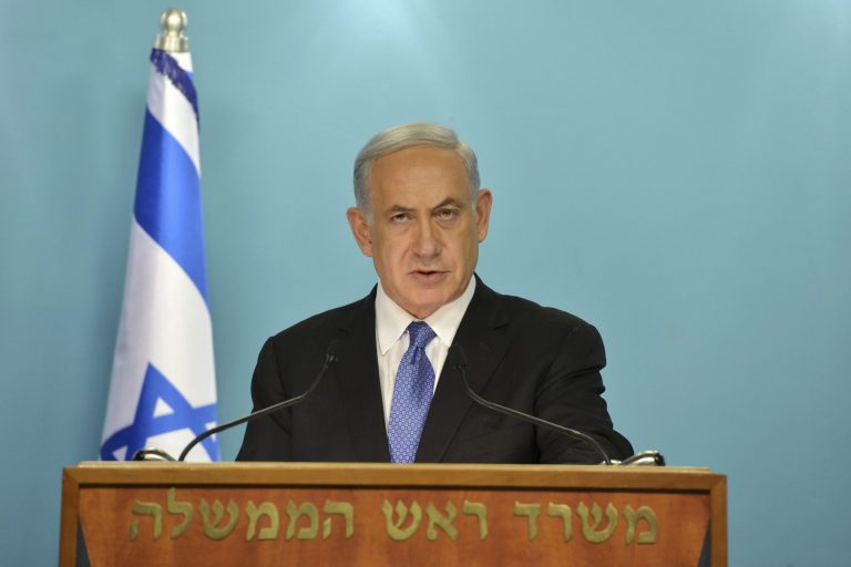 Israeli Prime Minister Benjamin Netanyahu delivers a statement to the press in Jerusalem, Friday, April 3, 2015. 
