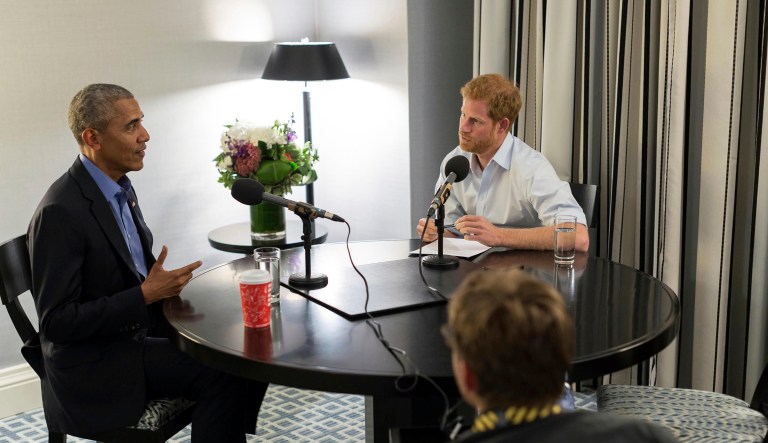 Prince Harry and former President Barack Obama have hung out a few times in the past, and the prince attended the inaugural Obama Foundation summit. (Kensington Palace courtesy of The Obama Foundation via AP)