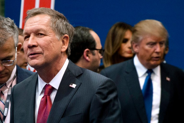Ohio Gov. John Kasich, left, said he's unable to back Donald Trump for president. (AP Photo/Matt Rourke, File)