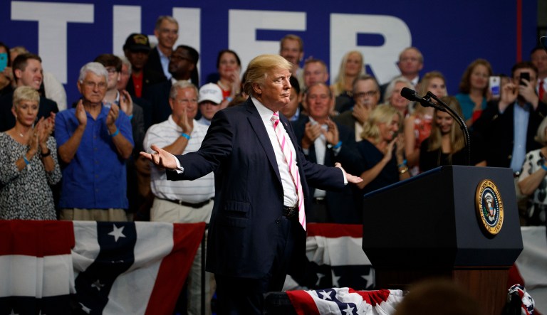 The base is intense and noisy, but it didn't elect him, and it can't be relied upon now. (AP Photo/Evan Vucci)