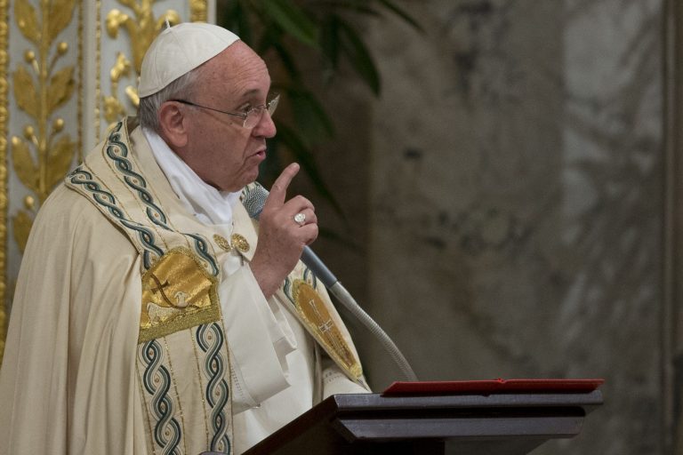 Pope Francis presides over a Vespers ceremony at Rome's St. Paul Basilica, at the Vatican,  Saturday, Jan. 25, 2014. (AP Photo/Andrew Medichini)