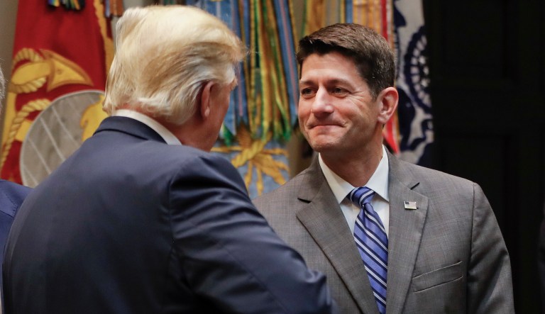 Trump criticized Ryan and Senate Majority Leader Mitch McConnell Thursday for the upcoming fight on the debt limit. (AP Photo/Pablo Martinez Monsivais)
