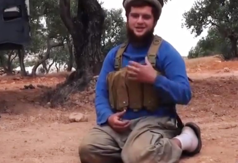 This undated frame grab from video provided by the Manara al-Bayda, the media arm of the al-Qaida-linked Nusra Front, on Friday, July 25, 2014, which has been verified and is consistent with other AP reporting, shows American suicide attacker Moner Mohammad Abu-Salha, who was known among rebels as Hurayra al-Amriki. Abu-Salha is the first American to carry out a suicide attack in Syria's civil war. (AP Photo/Manara al-Bayda)
