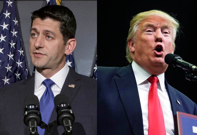 Speaker Ryan and Mr. Trump represent opposing definitions of what it means to be conservative. (AP Photos)