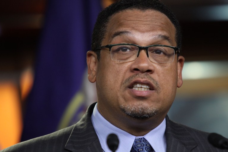 Rep. Keith Ellison, D-Minn., refused to credit President Trump for killing the Trans-Pacific Partnership. (AP Photo/Lauren Victoria Burke)