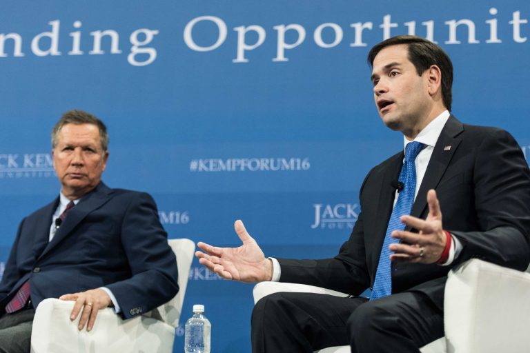New Hampshire's House of Representatives Wednesday listened to Ohio Gov. John Kasich and Florida Sen. Marco Rubio pitch themselves at the State House. (AP Photo)