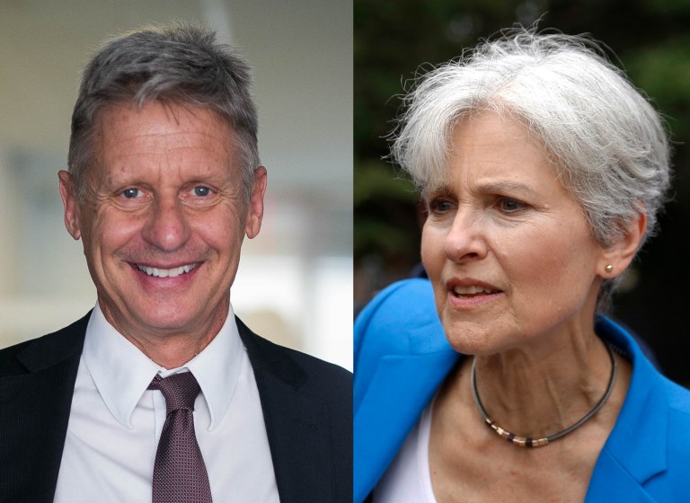 With Libertarian nominee Gary Johnson and Green Party Jill Stein in the race, Hillary Clinton's lead shrinks to just 3 points in Florida. (Graeme Jennings/Examiner and AP Photo)