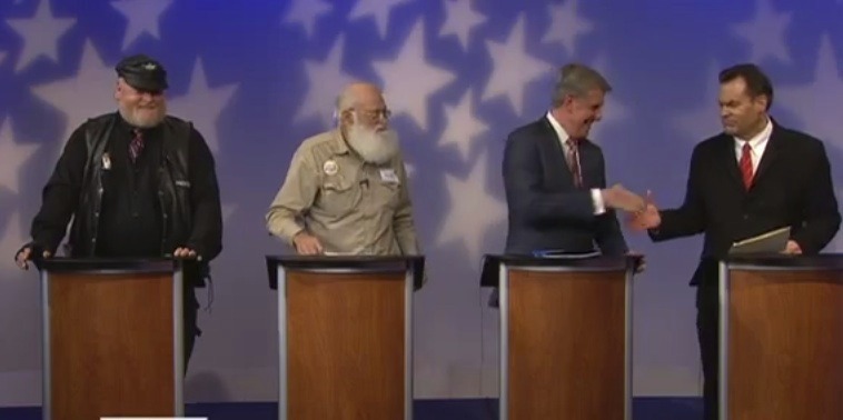 From left, Harley Brown, Walt Bayes, Gov. C.L. 